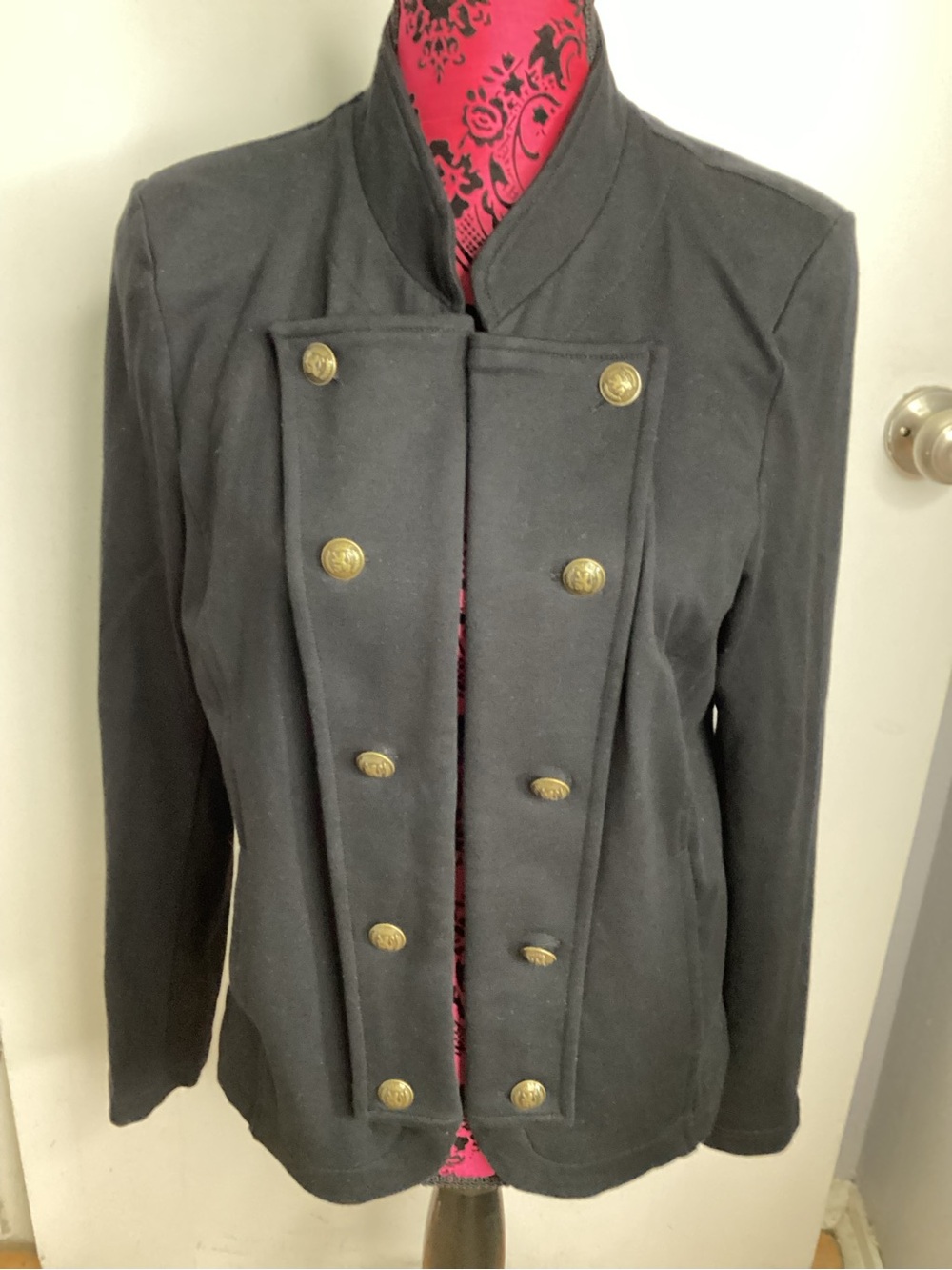 Tommy Hilfiger Black Double-Breasted Military Blazer with Gold Buttons L